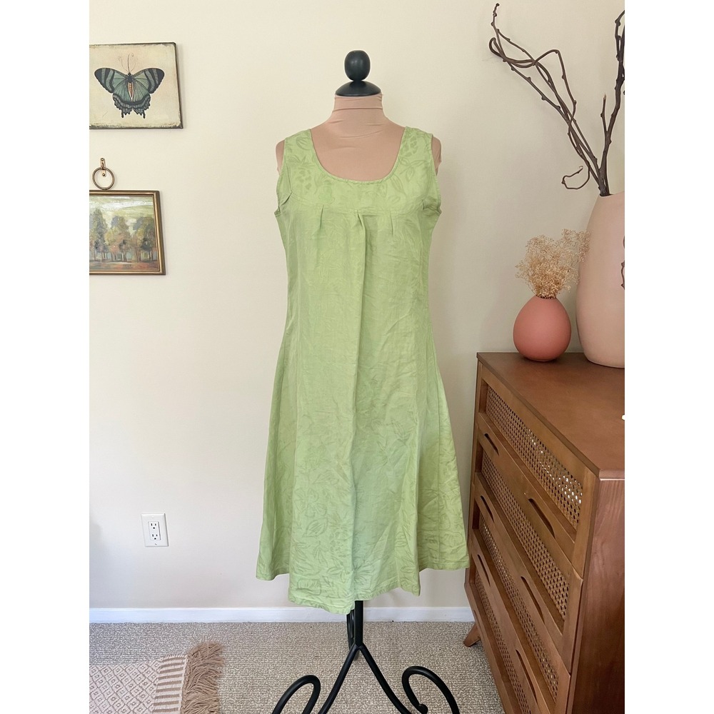Vintage 90s Key Lime Linen Floral Dress
